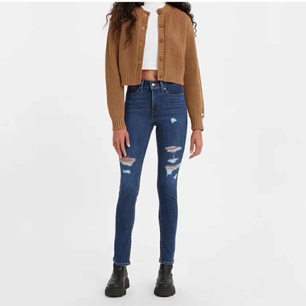 Levi's 311 Shaping Skinny Mid Rise Jeans Women's Size‎ 29 Dark Wash Distressed